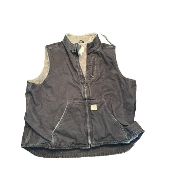 Carhartt Vest Mens 2XL Tall Dark Brown Sherpa Lined Workwear Outdoor V33-DKB